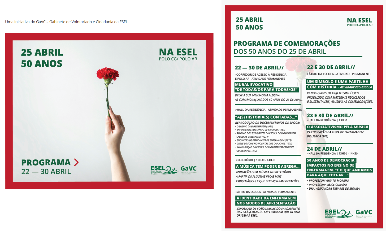 folhetos informativos do programa de comemorações do 25 de abril