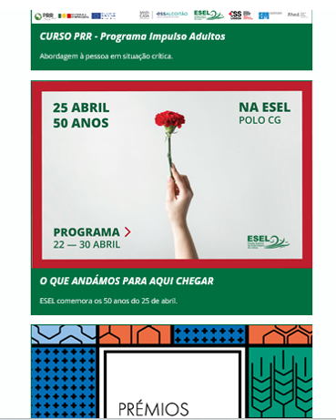 captura de ecrã do portal da ESEL